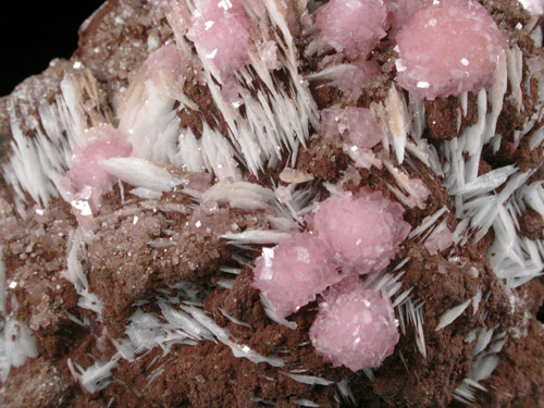 Rhodochrosite, Barite, Caryopilite from N'Chwaning Mine, Kalahari Manganese Field, Northern Cape Province, South Africa