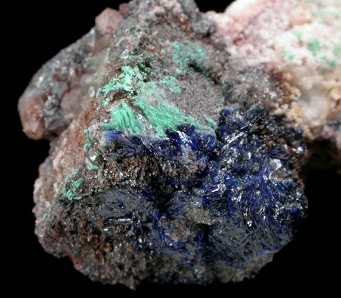 Linarite, Galena, Malachite, Quartz from Blanchard Mine, Hansonburg District, 8.5 km south of Bingham, Socorro County, New Mexico