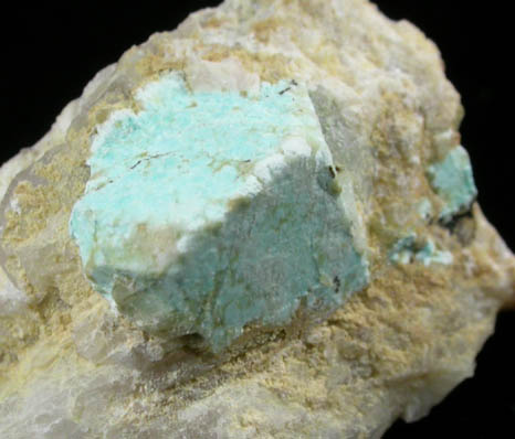 Turquoise pseudomorph after Beryl from Apache Canyon Mines, Turquoise Mountains, San Bernardino County, California