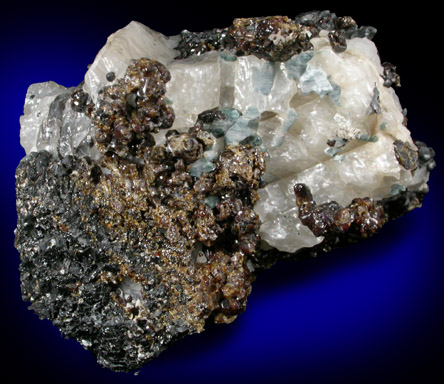 Andradite Garnet, Fluorapatite, Franklinite, Calcite from Trotter Mine Dump, Franklin, Sussex County, New Jersey (Type Locality for Franklinite)