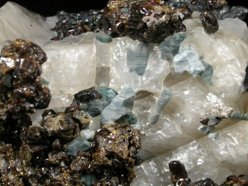 Andradite Garnet, Fluorapatite, Franklinite, Calcite from Trotter Mine Dump, Franklin, Sussex County, New Jersey (Type Locality for Franklinite)