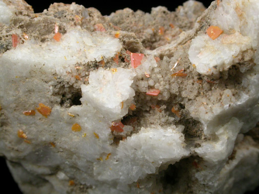 Wulfenite on Quartz from Manhan Lead Mines, Loudville District, Hampshire County, Massachusetts