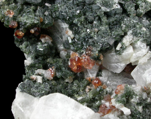 Grossular Garnet with Diopside and Calcite from Old Mine Plaza construction site, Mine Hill, Trumbull, Fairfield County, Connecticut