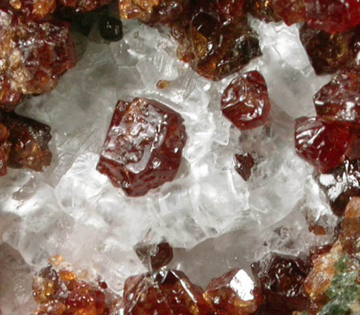 Grossular Garnet with Diopside and Calcite from Old Mine Plaza construction site, Mine Hill, Trumbull, Fairfield County, Connecticut