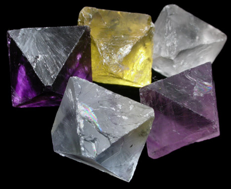 Fluorite (octahedral cleavages in 5 colors) from Cave-in-Rock District, Hardin County, Illinois