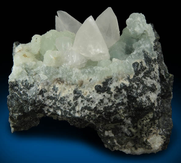 Calcite on Prehnite from Millington Quarry, Bernards Township, Somerset County, New Jersey