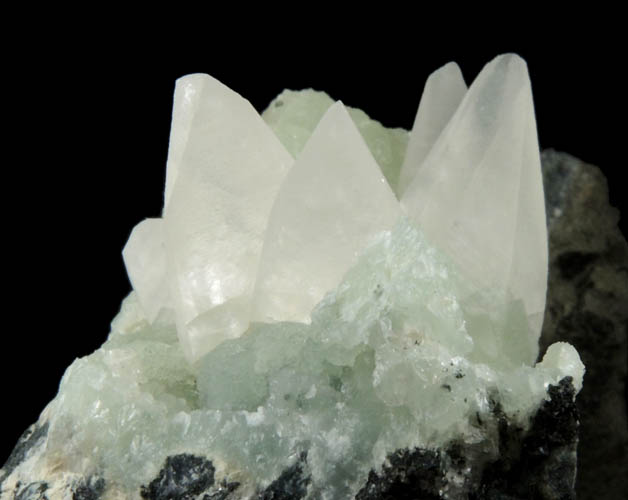 Calcite on Prehnite from Millington Quarry, Bernards Township, Somerset County, New Jersey