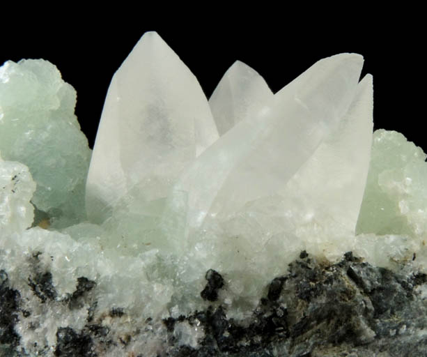 Calcite on Prehnite from Millington Quarry, Bernards Township, Somerset County, New Jersey