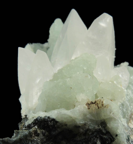 Calcite on Prehnite from Millington Quarry, Bernards Township, Somerset County, New Jersey