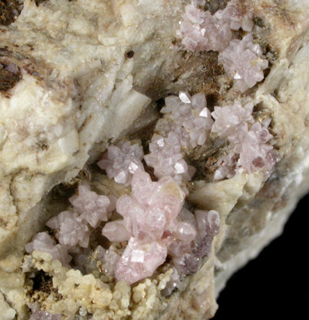 Quartz var. Rose Quartz Crystals on Albite from Rose Quartz Locality, Plumbago Mountain, Oxford County, Maine