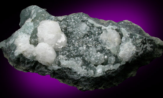 Apophyllite on Prehnite with Calcite from O and G Industries Southbury Quarry, Southbury, New Haven County, Connecticut