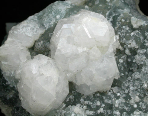 Apophyllite on Prehnite with Calcite from O and G Industries Southbury Quarry, Southbury, New Haven County, Connecticut