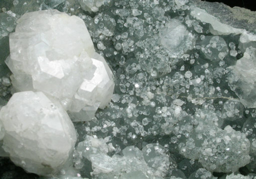 Apophyllite on Prehnite with Calcite from O and G Industries Southbury Quarry, Southbury, New Haven County, Connecticut