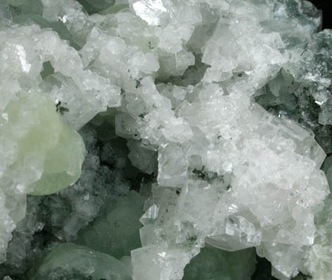 Calcite on Prehnite from O and G Industries Southbury Quarry, Southbury, New Haven County, Connecticut