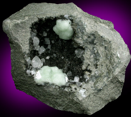 Prehnite, Calcite, Chamosite from Millington Quarry, Bernards Township, Somerset County, New Jersey