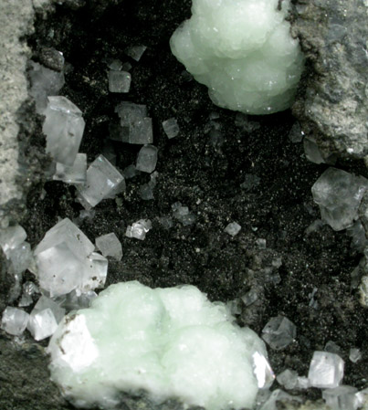 Prehnite, Calcite, Chamosite from Millington Quarry, Bernards Township, Somerset County, New Jersey