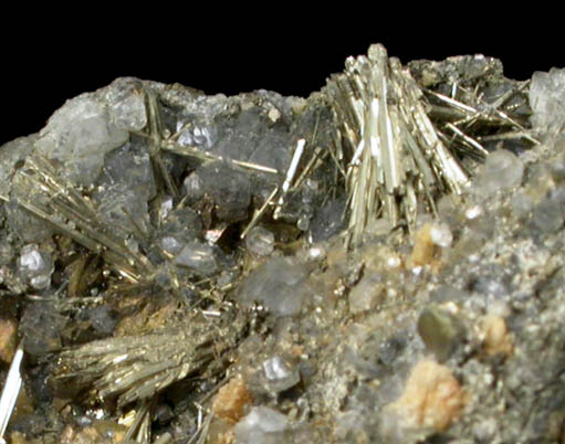 Millerite, Quartz, Calcite, Siderite, Chalcopyrite from Nanzenbach, near Dillenburg, Hesse, Germany