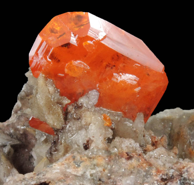 Wulfenite on Willemite, Calcite, Quartz from Red Cloud Mine, Red Gem Pocket, Silver District, La Paz County, Arizona