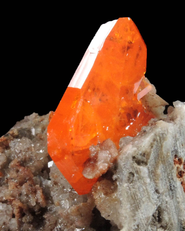 Wulfenite on Willemite, Calcite, Quartz from Red Cloud Mine, Red Gem Pocket, Silver District, La Paz County, Arizona