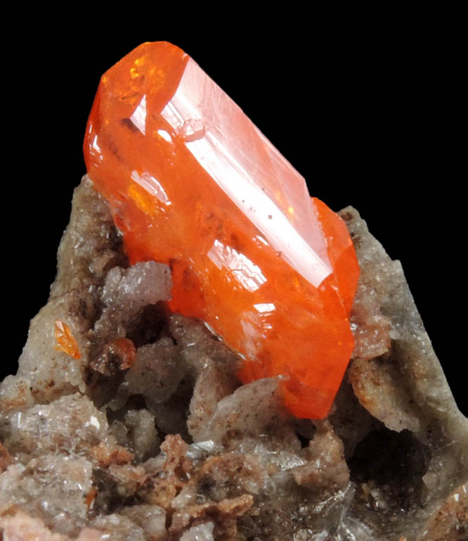 Wulfenite on Willemite, Calcite, Quartz from Red Cloud Mine, Red Gem Pocket, Silver District, La Paz County, Arizona