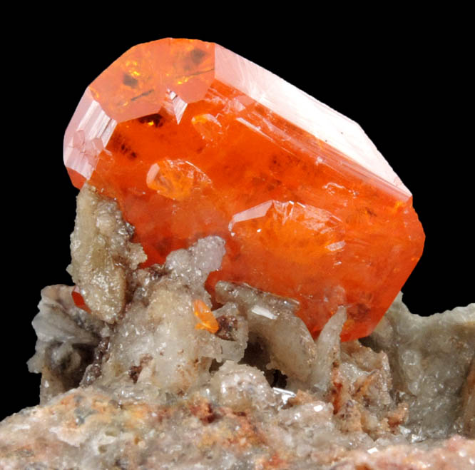 Wulfenite on Willemite, Calcite, Quartz from Red Cloud Mine, Red Gem Pocket, Silver District, La Paz County, Arizona