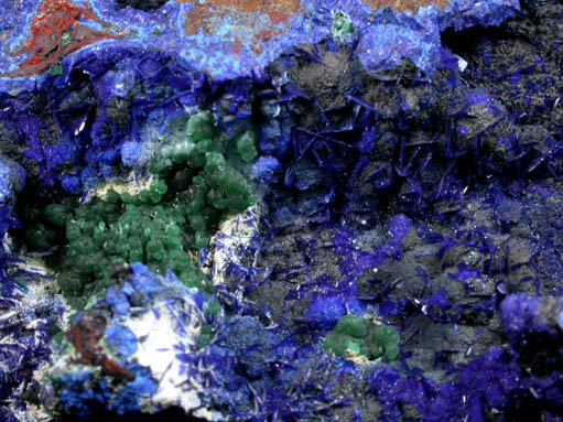 Azurite, Adamite var. Cuproadamite, Hydrozincite from Kamareza, Lavrion (Laurium) Mining District, Attica Peninsula, Greece