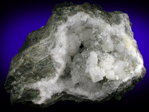 Apophyllite, Calcite, Quartz, Babingtonite from Prospect Park Quarry, Prospect Park, Passaic County, New Jersey