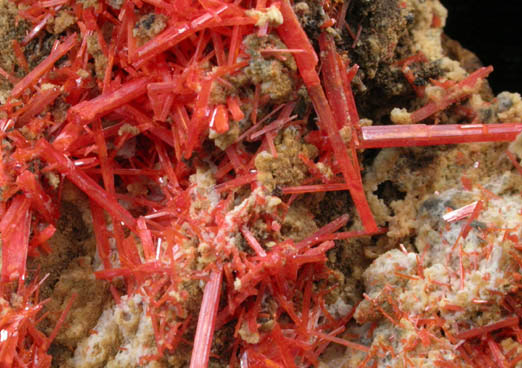 Crocoite on Gibbsite from Adelaide Mine, Dundas, Tasmania, Australia