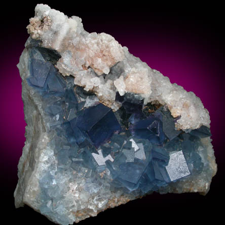 Fluorite on Quartz with Calcite from Blanchard Mine, Hansonburg District, 8.5 km south of Bingham, Socorro County, New Mexico