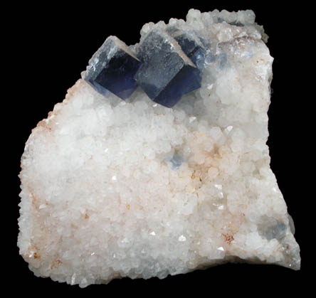 Fluorite on Quartz with Calcite from Blanchard Mine, Hansonburg District, 8.5 km south of Bingham, Socorro County, New Mexico