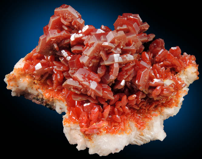 Vanadinite over Barite from Mibladen, Haute Moulouya Basin, Zeida-Aouli-Mibladen belt, Midelt Province, Morocco