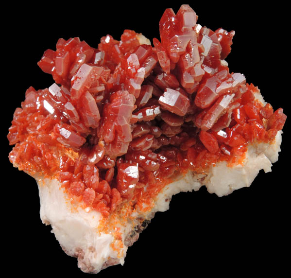 Vanadinite over Barite from Mibladen, Haute Moulouya Basin, Zeida-Aouli-Mibladen belt, Midelt Province, Morocco