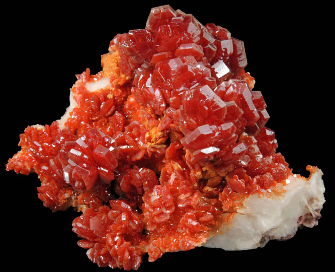 Vanadinite over Barite from Mibladen, Haute Moulouya Basin, Zeida-Aouli-Mibladen belt, Midelt Province, Morocco