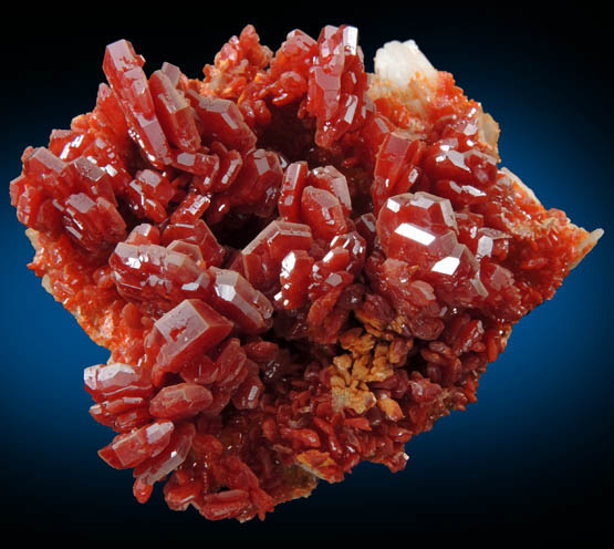 Vanadinite over Barite from Mibladen, Haute Moulouya Basin, Zeida-Aouli-Mibladen belt, Midelt Province, Morocco