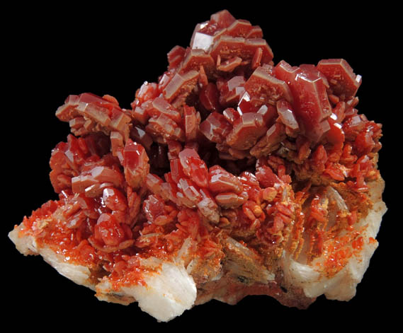 Vanadinite over Barite from Mibladen, Haute Moulouya Basin, Zeida-Aouli-Mibladen belt, Midelt Province, Morocco