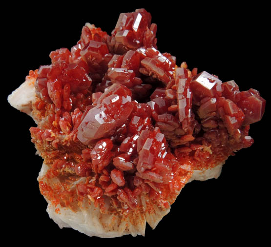 Vanadinite over Barite from Mibladen, Haute Moulouya Basin, Zeida-Aouli-Mibladen belt, Midelt Province, Morocco