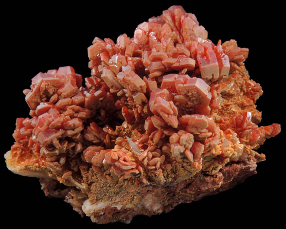 Vanadinite over Barite from Mibladen, Haute Moulouya Basin, Zeida-Aouli-Mibladen belt, Midelt Province, Morocco