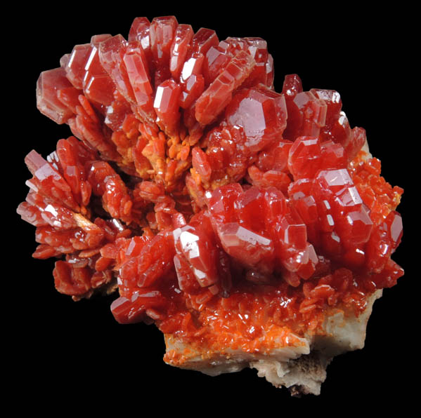 Vanadinite over Barite from Mibladen, Haute Moulouya Basin, Zeida-Aouli-Mibladen belt, Midelt Province, Morocco