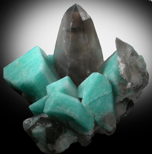 Quartz var. Smoky Quartz with Microcline var. Amazonite from Smoky Hawk Mine, Upper 40 Pocket, Florissant, Teller County, Colorado