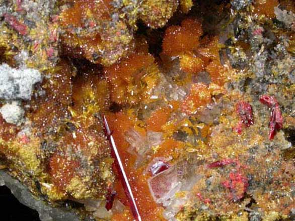 Barite on Orpiment with Realgar from Mina Palomo, Castrovirreyna Province, Huancavelica Department, Peru