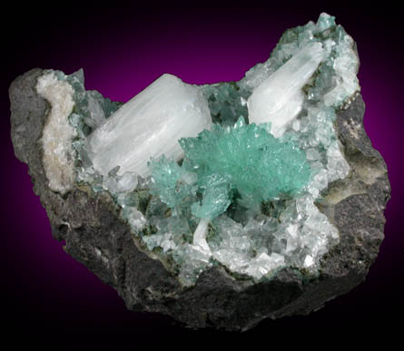 Apophyllite (rare blue-green color) with Stilbite-Ca on Calcite from undisclosed new locality, Maharashtra, India