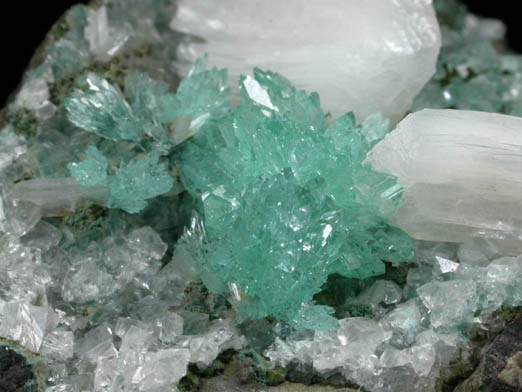 Apophyllite (rare blue-green color) with Stilbite-Ca on Calcite from undisclosed new locality, Maharashtra, India