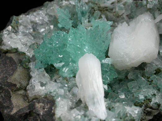 Apophyllite (rare blue-green color) with Stilbite-Ca on Calcite from undisclosed new locality, Maharashtra, India