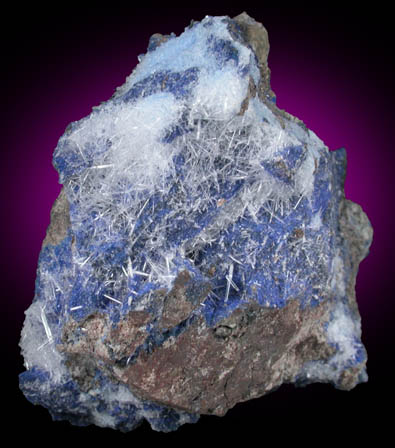 Gypsum var. Selenite on Azurite from San Manuel, Pinal County, Arizona