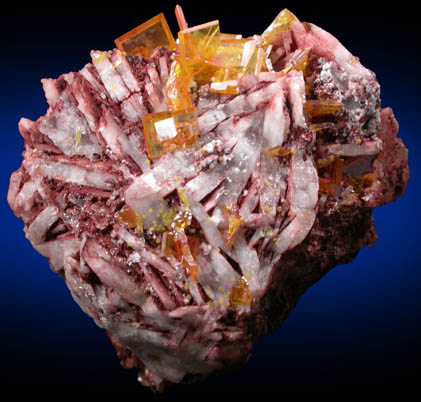 Wulfenite on Barite from Rowley Mine, 20 km northwest of Theba, Painted Rock Mountains, Maricopa County, Arizona