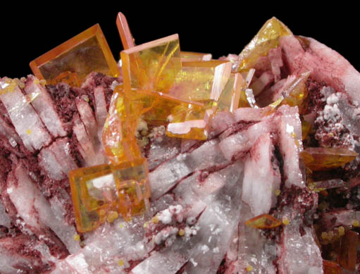 Wulfenite on Barite from Rowley Mine, 20 km northwest of Theba, Painted Rock Mountains, Maricopa County, Arizona