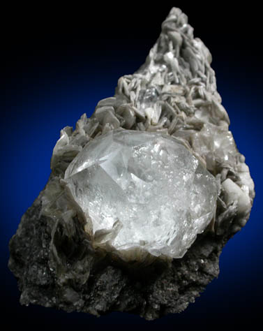 Beryl var. Goshenite on Muscovite from Xuebaoding Mountain near Pingwu, Sichuan Province, China