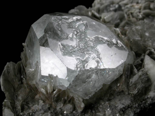 Beryl var. Goshenite on Muscovite from Xuebaoding Mountain near Pingwu, Sichuan Province, China