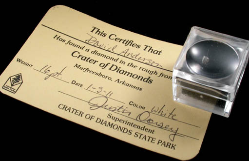 Diamond (0.16 carat pale-brown octahedral crystal) from Crater of Diamonds State Park, Murfreesboro, Pike County, Arkansas