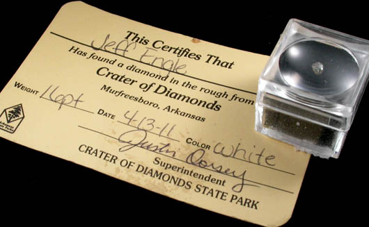 Diamond (0.16 carat pale-brown irregular crystal) from Crater of Diamonds State Park, Murfreesboro, Pike County, Arkansas